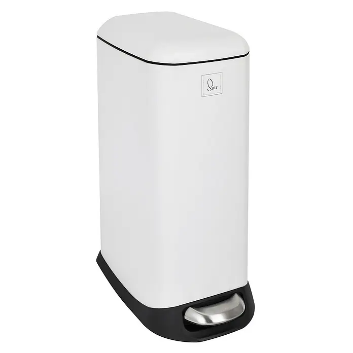 SVITA Treteimer TS20 - 20 l, Metall, Weiß - Weißer rechteckiger Treteimer mit schwarzem Sockel und silbernem Fußpedal.