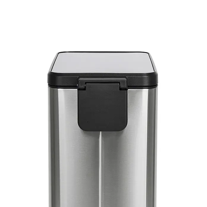 SVITA Treteimer STM15 - 15 l, Metall, Silber - Oberteil eines rechteckigen Edelstahl-Mülleimers mit schwarzem Deckel und schwarzem Griff.
