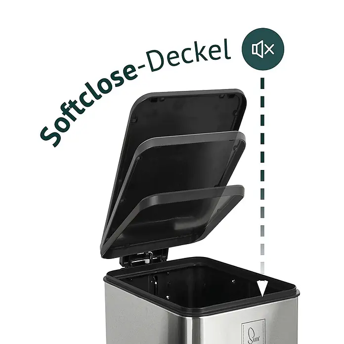 SVITA Treteimer STM15 - 15 l, Metall, Silber - Edelstahl Mülleimer mit schwarzem Softclose-Deckel, der leise schließt.