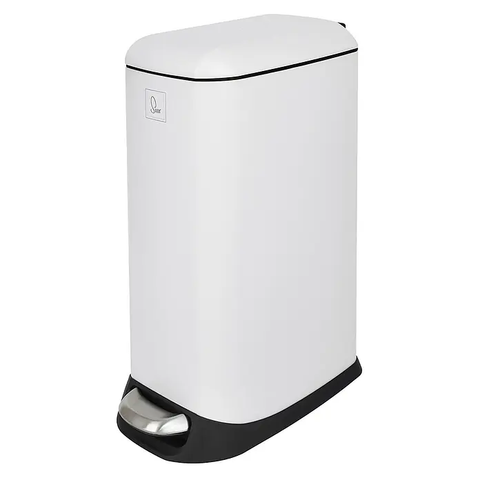 SVITA Treteimer TS20 - 20 l, Metall, Weiß - Weißer rechteckiger Treteimer mit schwarzem Sockel und silbernem Fußpedal.