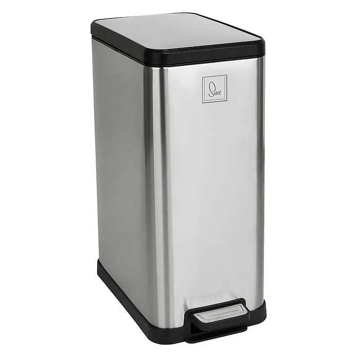 SVITA Treteimer STM15 - 15 l, Metall, Silber - Rechteckiger Treteimer aus Edelstahl mit schwarzem Deckelrand und Sockel sowie schwarzem Fußpedal.