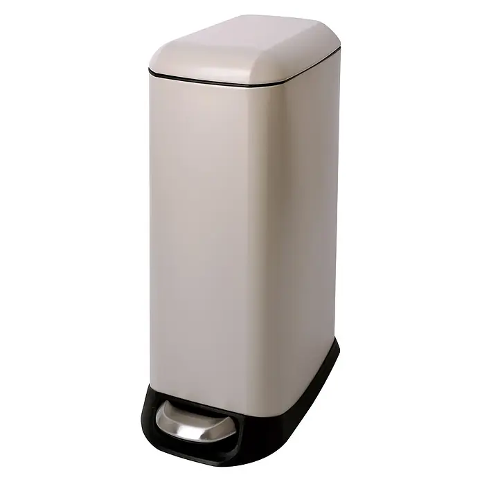 SVITA Treteimer TS20 - 20 l, Metall, Beige - Hellgrauer rechteckiger Treteimer mit schwarzem Sockel und silbernem Fußpedal.