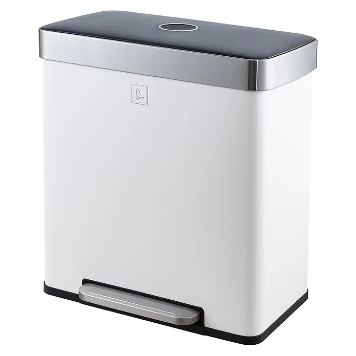 SVITA Treteimer LT2X30 - 30 l, Metall, Weiß - Weißer rechteckiger Treteimer mit grauem Deckel, silberner Leiste und Pedal.