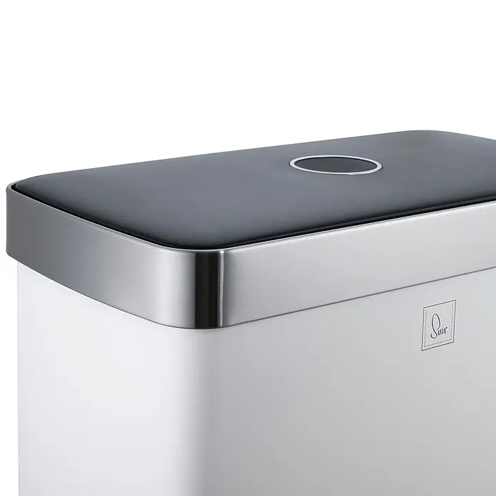 SVITA Treteimer LT2X30 - 30 l, Metall, Weiß - Weißer rechteckiger Spender mit dunkelgrauer Oberseite, gebürstetem Metallrand und ovaler Öffnung.