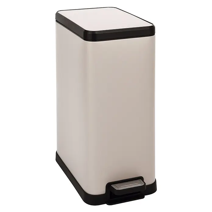 SVITA Treteimer STM15 - 15 l, Metall, Beige - Rechteckiger hellbeiger Treteimer mit schwarzem Sockel und Deckelrand sowie einem silbernen Pedal.