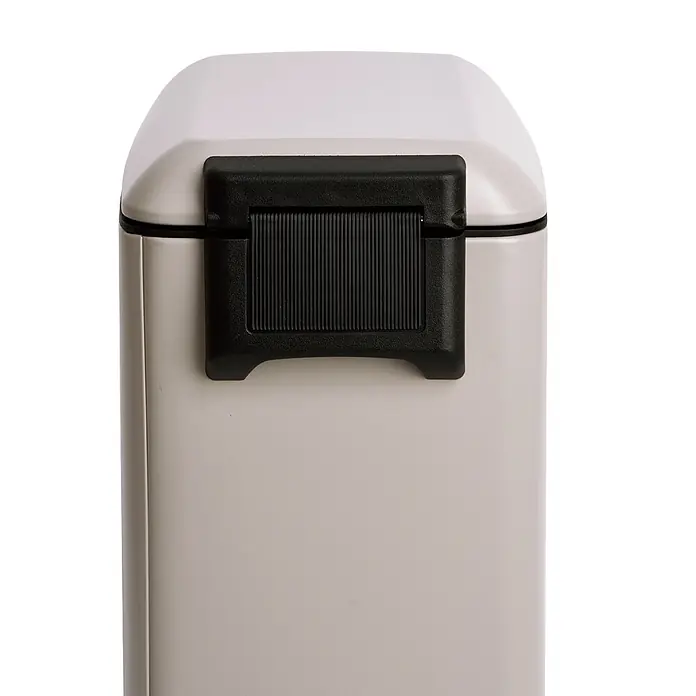 SVITA Treteimer TS12 - 12 l, Metall, Beige - Hellgrauer rechteckiger Behälter mit schwarzem gerippten Griff an einem Klappdeckel.
