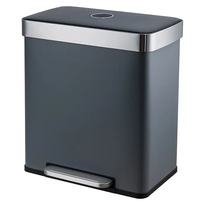 SVITA Treteimer LT2X30 - 30 l, Metall, Grau - Rechteckiger dunkelgrauer Mülleimer mit gebürsteter Metall-Deckelzierleiste und Fußpedal.