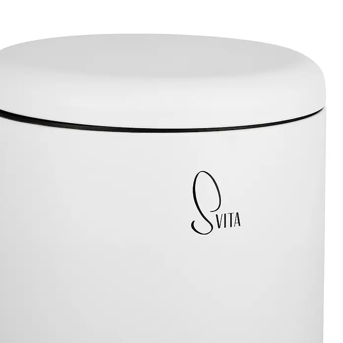 SVITA Treteimer T20 - 20 l, Metall, Grau - Weißer runder Behälter mit schwarzer Linie und 'Svita'-Logo.