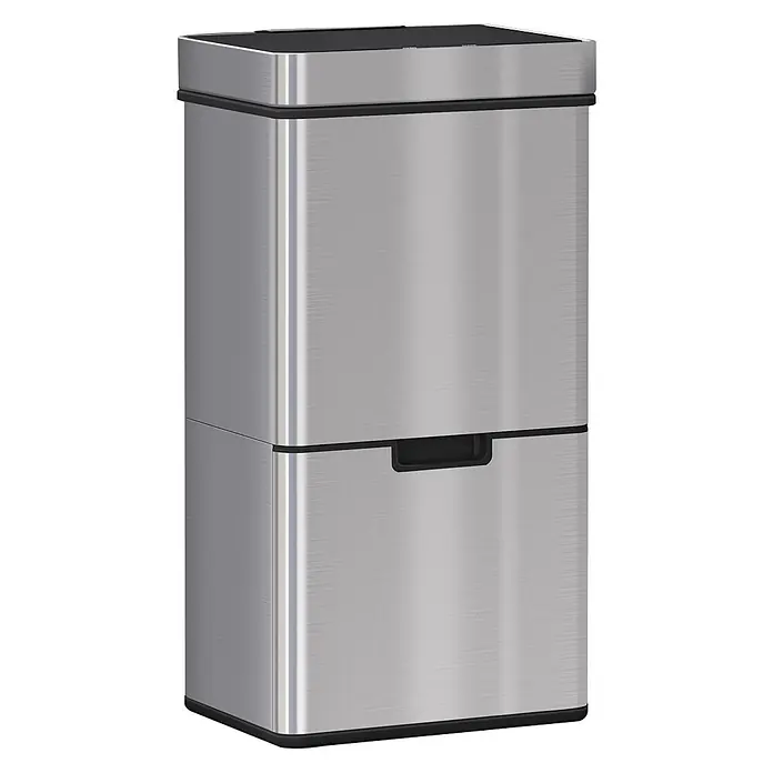 Homcom Sensormülleimer - 72 l, Edelstahl, Silber - Rechteckiger Abfalleimer aus gebürstetem Edelstahl mit schwarzen Akzenten und unterem Ausziehgriff.