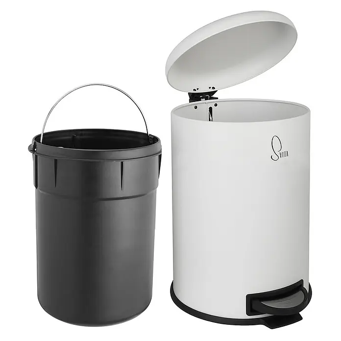 SVITA Treteimer T20 - 20 l, Metall, Grau - Weißer Treteimer mit offenem Deckel und herausnehmbarem schwarzen Inneneimer mit Metallgriff.