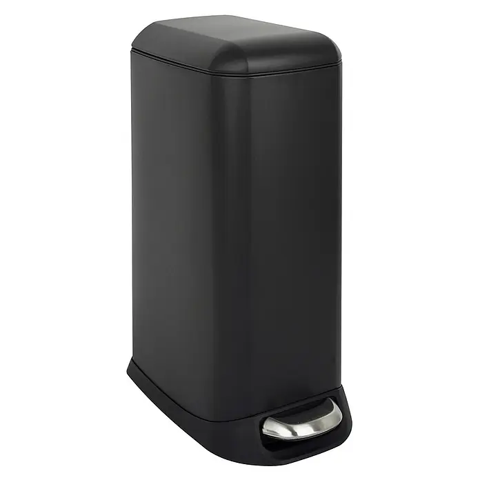 SVITA Treteimer TS20 - 0 l, Metall, Schwarz - Mattschwarzer, rechteckiger Mülleimer mit abgerundetem Deckel und silbernem Fußpedal.