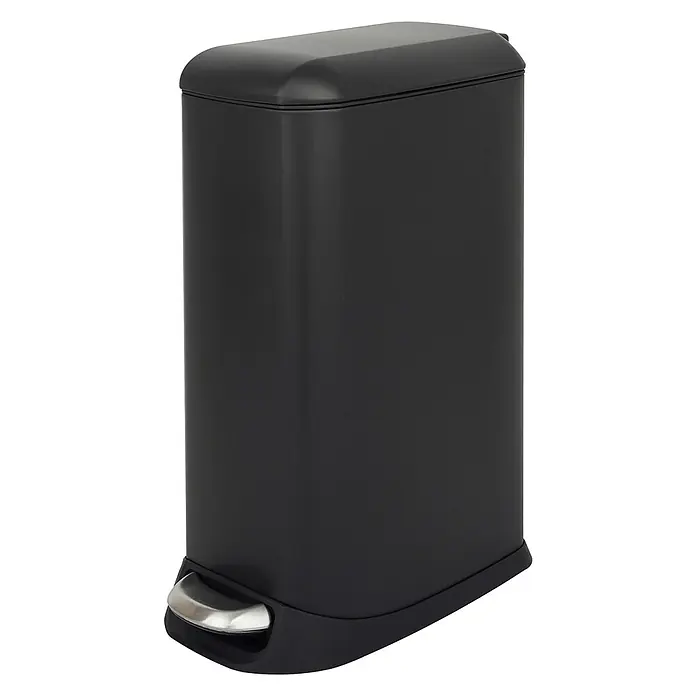 SVITA Treteimer TS20 - 0 l, Metall, Schwarz - Schwarzer rechteckiger Treteimer mit silbernem Pedal.