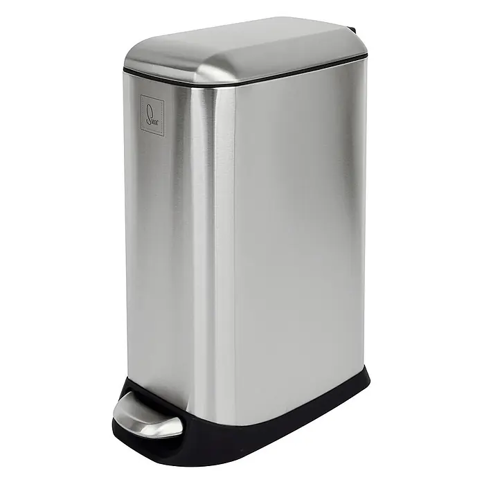 SVITA Treteimer TS12 - 12 l, Metall, Silber - Treteimer aus Edelstahl mit schwarzem Sockel und Fußpedal.