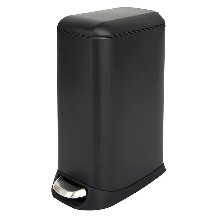 SVITA Treteimer TS12 - 12 l, Metall, Schwarz - Matt schwarzer, rechteckiger Treteimer mit silbernem Fußpedal.
