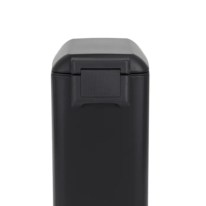SVITA Treteimer TS12 - 12 l, Metall, Schwarz - Nahaufnahme der Oberseite eines schwarzen, rechteckigen Behälters mit texturiertem Deckel und integriertem Griff.