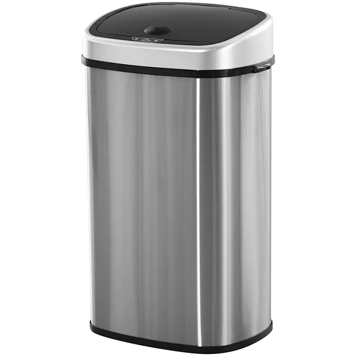 Homcom Sensormülleimer - 58 l, Edelstahl, Silber - Rechteckiger Edelstahl-Mülleimer mit schwarzem Bewegungssensor-Deckel.