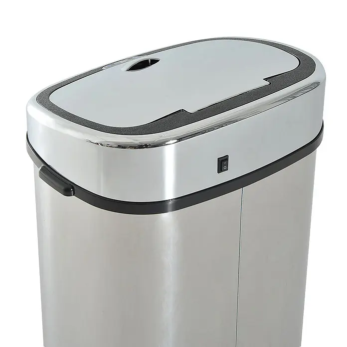 Homcom Sensormülleimer - 68 l, Edelstahl, Silber - Silberner automatischer Sensor-Mülleimer mit schwarzen Akzenten, ovalem Deckel und Ein-/Ausschalter.