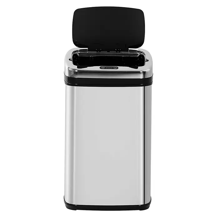 Homcom Sensormülleimer - 30 l, Edelstahl, Silber - Sensor-Mülleimer aus Edelstahl mit offenem schwarzem Deckel.