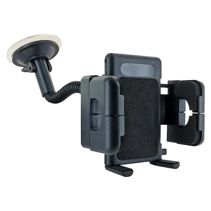 Schwaiger Handyhalter mit flexiblem Schwanenhals & Saugnapf - Schwarz - Schwarzer Handyhalter aus Kunststoff mit Saugnapf und flexiblem Arm zur Fahrzeughalterung.