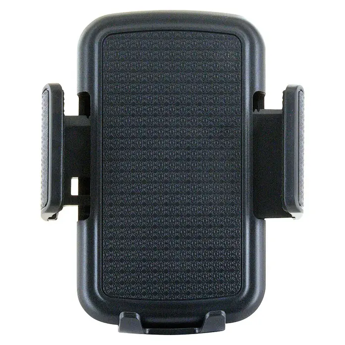Schwaiger Handyhalter zur Befestigung im Becherhalter - Schwarz - Schwarze, verstellbare Autohandyhalterung aus Kunststoff mit strukturierter Grifffläche.