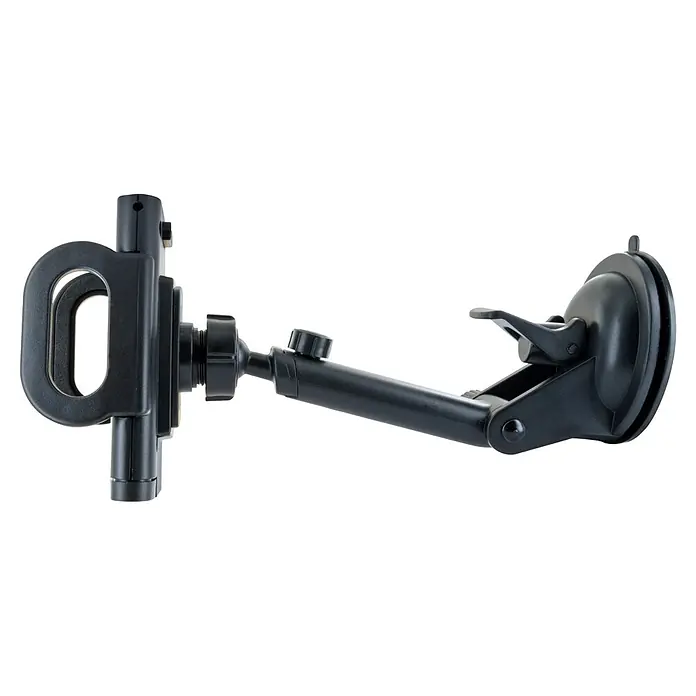 Schwaiger Handyhalter für die Windschutzscheibe - Schwarz - Schwarzer Auto-Handyhalter mit Saugnapf und verstellbarem Arm.