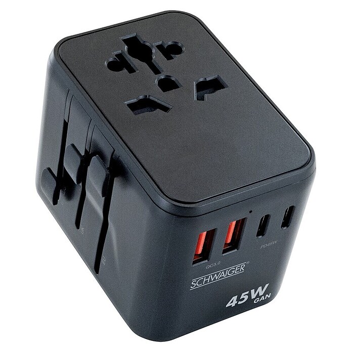 Schwaiger Reiseadapter All-in-One Weltreiseadapter (Schwarz) | BAUHAUS