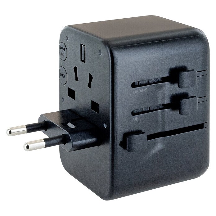 Schwaiger Reiseadapter All-in-One Weltreiseadapter (Schwarz) | BAUHAUS