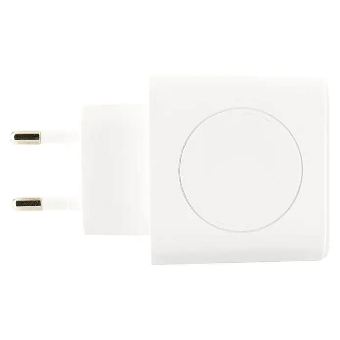 Schwaiger USB-Ladeadapter USB-A, USB-C - Weiß - Weißes Netzteil mit zwei Stiften zum Laden von Geräten.