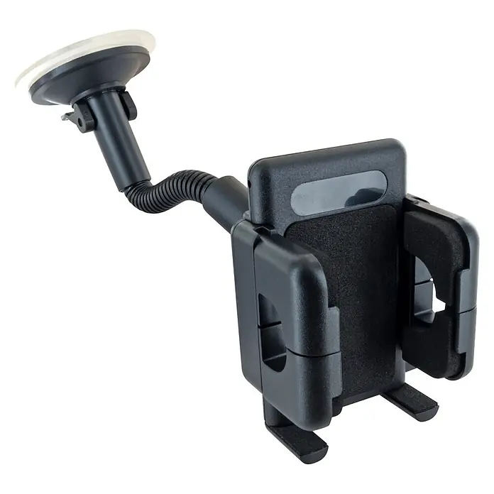 Schwaiger Handyhalter mit flexiblem Schwanenhals & Saugnapf - Schwarz - Schwarze Autotelefonhalterung mit Saugnapf und flexiblem Arm für die einstellbare Montage.