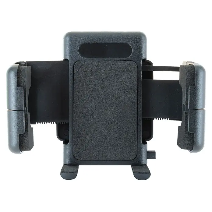Schwaiger Handyhalter mit flexiblem Schwanenhals & Saugnapf - Schwarz - Schwarze Universal-Handyhalterung aus Kunststoff mit verstellbaren Seitengriffen zum sicheren Halten eines Mobilgeräts.