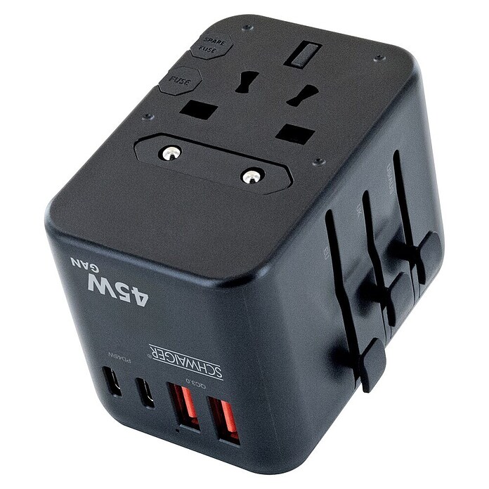 Schwaiger Reiseadapter All-in-One Weltreiseadapter (Schwarz) | BAUHAUS