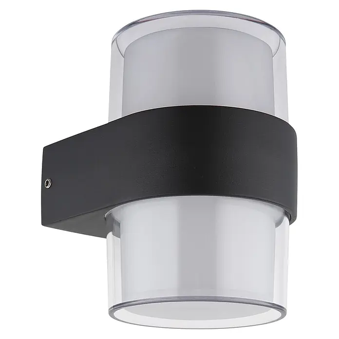 Globo LED-Außenwandleuchte Ignacio - 10 W, 96 x 130 mm, IP44, Anthrazit, Transparent - Moderne dunkelgraue Außenwandleuchte mit Ober-/Unterlicht, rechteckigem Gehäuse und zwei zylindrischen Diffusoren.
