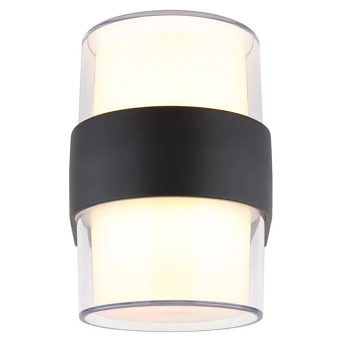Globo LED-Außenwandleuchte Ignacio - 10 W, 96 x 130 mm, IP44, Anthrazit, Transparent - Zylindrische Außenwandleuchte mit schwarzem Mittelband, strahlt warmweißes Licht nach oben und unten ab.