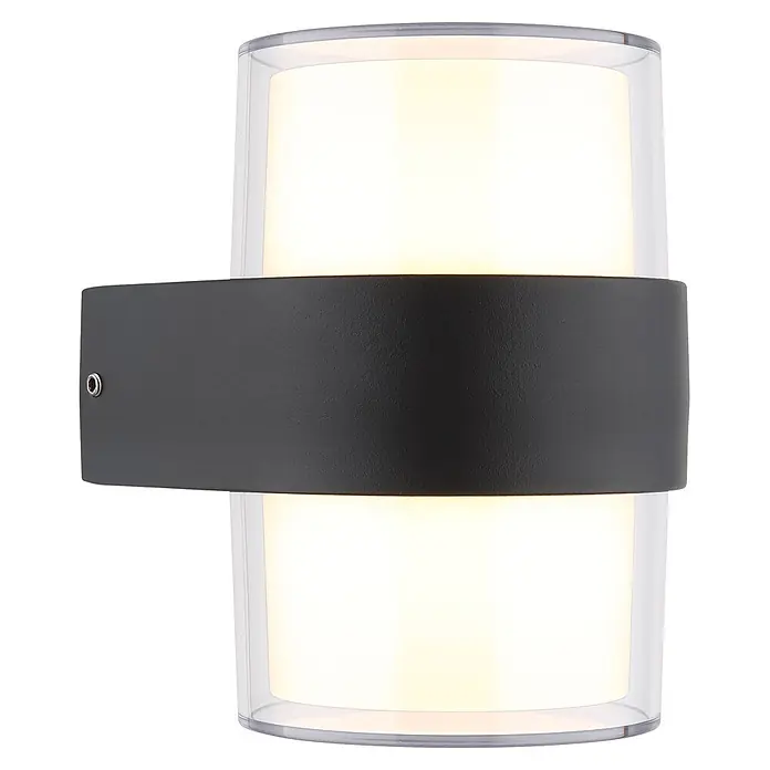 Globo LED-Außenwandleuchte Ignacio - 10 W, 96 x 130 mm, IP44, Anthrazit, Transparent - Moderne zylindrische Wandleuchte in Dunkelgrau mit zweiseitiger warmweißer Lichtabgabe.