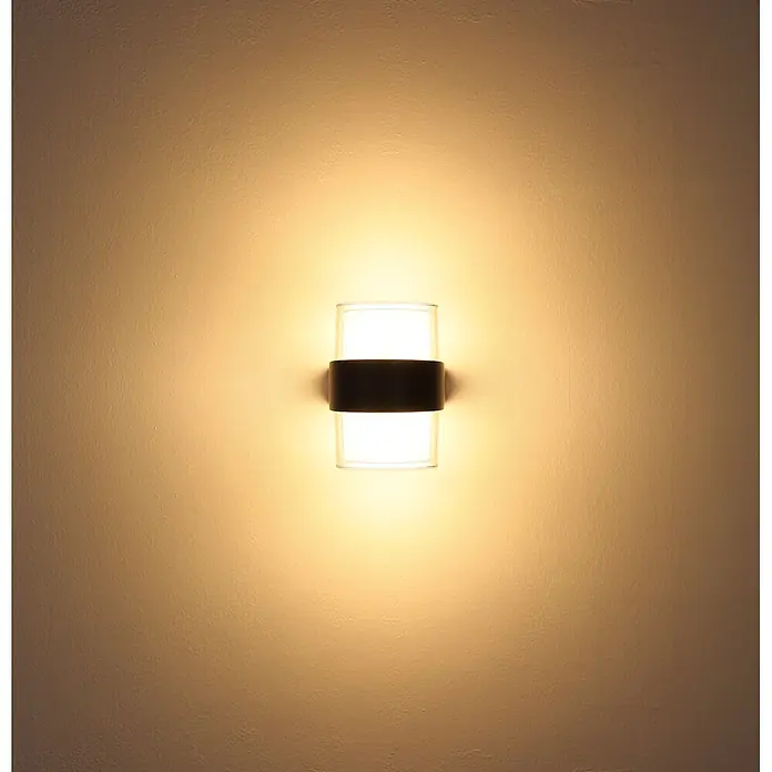 Globo LED-Außenwandleuchte Ignacio - 10 W, 96 x 130 mm, IP44, Anthrazit, Transparent - Elegante dunkle Wandleuchte mit durchsichtigen Abschnitten, die warmes Licht nach oben und unten wirft.