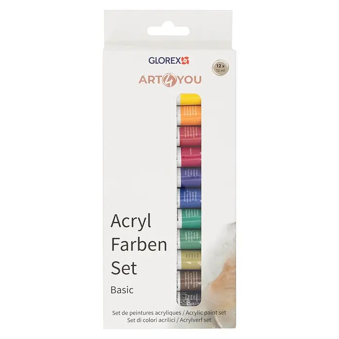 Glorex Keilrahmen Art 4 You Kreativ Set - 30 x 40 x 3 cm, Basic - Glorex Art4You Basic Acrylfarben-Set mit 12 x 12 ml Tuben in verschiedenen Farben.