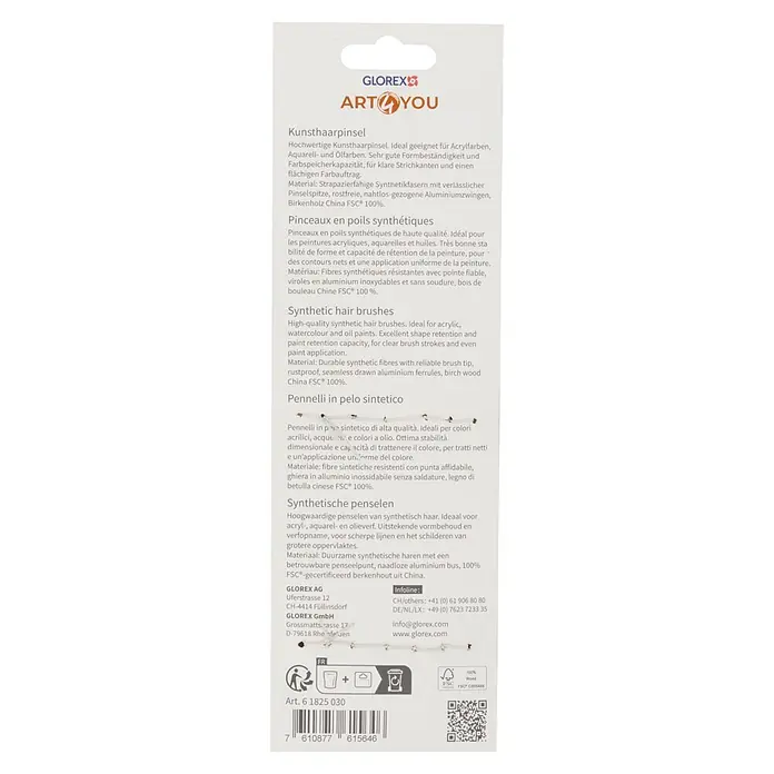 Glorex Keilrahmen Art 4 You Kreativ Set - 50 x 40 x 3 cm, Pastell - Verpackung von Kunsthaarpinseln mit detaillierten Produktinformationen und Barcode.