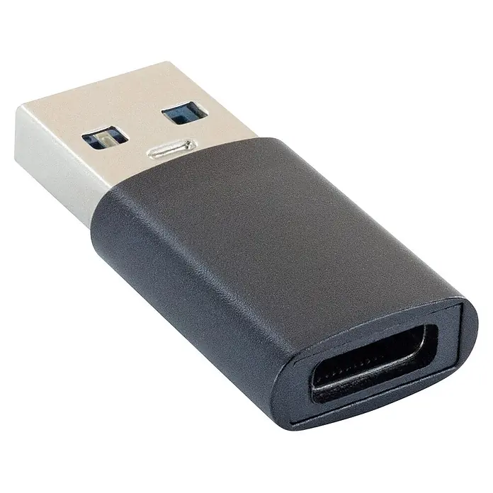 Schwaiger USB-Ladeadapter USB-Kurzadapter USB-C auf USB-A - Schwarz - Schwarzer und silberner USB-A auf USB-C Adapter. Verbindet USB-A Geräte mit USB-C Anschlüssen.