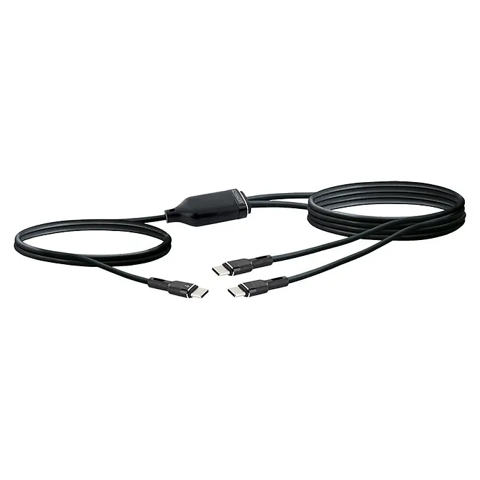 Schwaiger USB-Ladekabel USB-C - Schwarz, Länge: 1,5 m - Schwarzes USB-C Y-Splitterkabel mit drei USB-C Anschlüssen und einer zentralen Nabe.