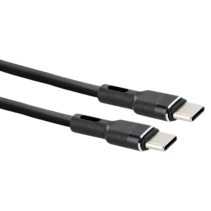 Schwaiger USB-Ladekabel USB-C - Schwarz, Länge: 1,5 m - Zwei schwarze USB-C auf USB-C Kabel mit Metallsteckern.