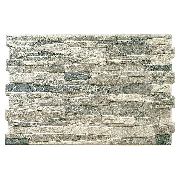 Verblendstein Aitana Gris - 50 x 33,5 cm, Grau, Steinoptik - Nahaufnahme einer Wandplatte in Steinoptik. Die Paneele haben verschiedene Grautöne und eine unebene Oberfläche, die das Aussehen von Naturstein imitiert.