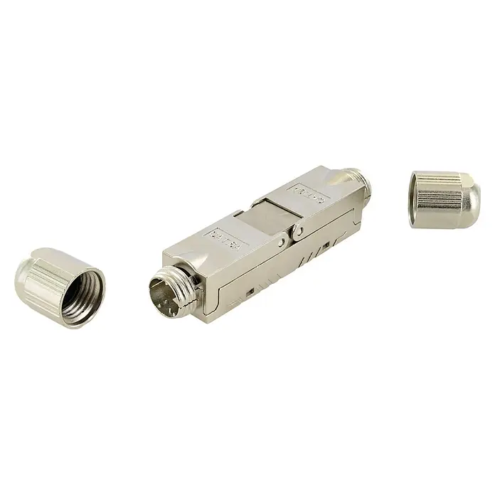 Schwaiger Kabelverbinder CAT 6A Keystone Netzwerkkabelverbinder - Geschirmt - Metallischer Cat.6A Netzwerkanschluss mit zwei Schutzkappen.