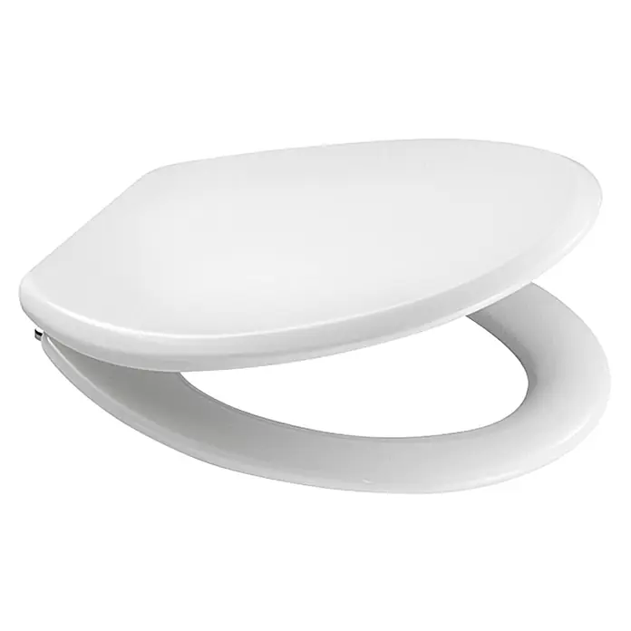 Poseidon Tapa de WC Granada - Madera, Blanco, Con caída amortiguada - Primer plano de un asiento de inodoro blanco, adecuado para un diseño de baño moderno y que promete confort e higiene.