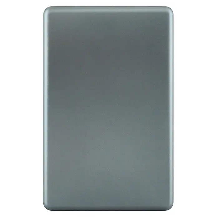 Schwaiger Powerbank magnetisch Wireless - Schwarz - Glattes, metallisch graues rechteckiges Panel mit abgerundeten Ecken.