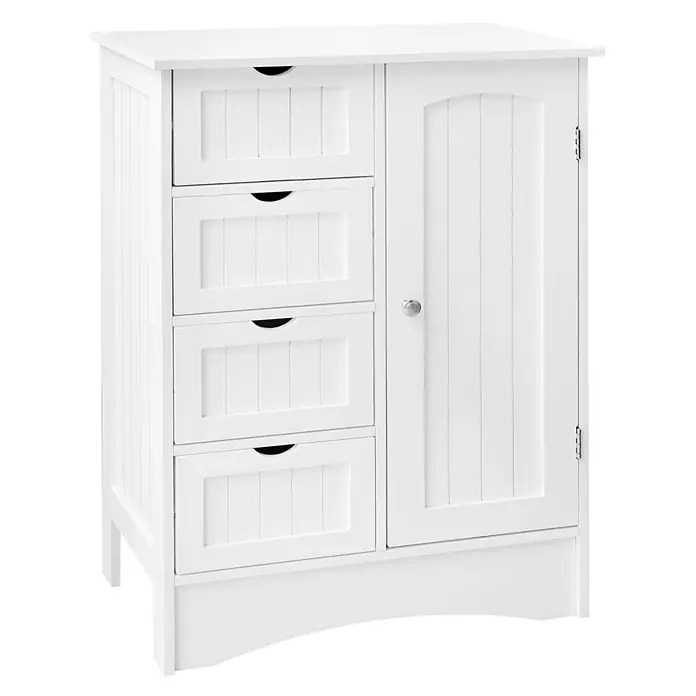ML-Design Badmöbel-Set Badezimmerschrank 55x81x30 cm Weiß mit 1 Tür und 4 Schubladen - Weiß - Weißer Holzschrank mit vier Schubladen und einer Schranktür.