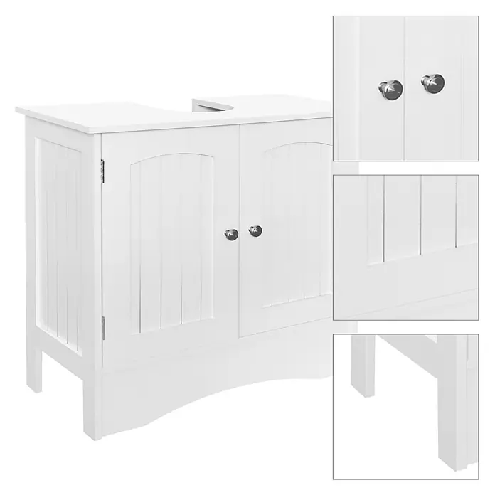 ML-Design Badmöbel-Set Waschbeckenunterschrank 60x30x60 cm Weiß mit 2 Türen - Weiß - Weißer Badezimmerschrank für den Waschtisch mit zwei Lamellentüren und Metallknöpfen.