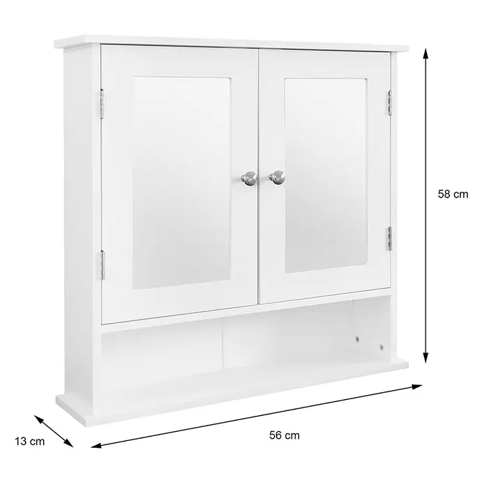 ML-Design Badmöbel-Set - Weiß - Weißer Wandschrank mit zwei Spiegeltüren und offenem Fach, 58x56x13 cm.