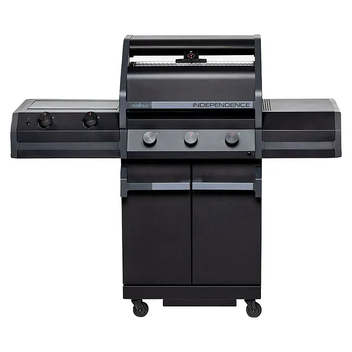 Grillfürst Gasgrill Independence P330G - Grillfläche (B x T): 60 x 41,5 cm, 10,2 kW, Anzahl Brenner: 3 Stk. - Dunkelgrauer Gasgrill mit drei Hauptbrennern, zwei Seitenbrennern, Seitenablagen und Unterschränken auf Rollen.