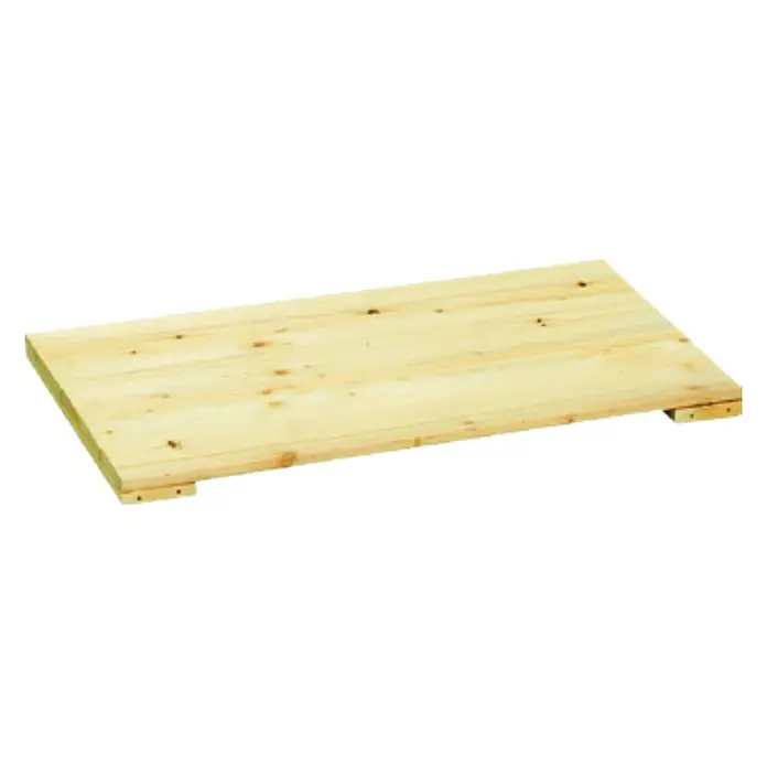 Regalux Regalsystem Heavy Regalboden - L x B: 50 x 46,2 cm, Holz - Detailaufnahme einer Holzpalette, die für den Transport und die Lagerung von Waren verwendet wird. Die Palette besteht aus hellen Holzplanken.