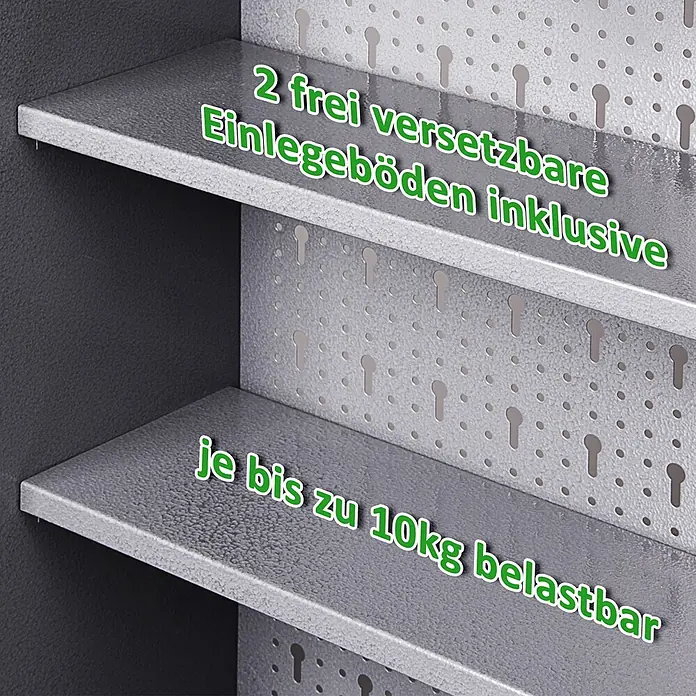 Ondis24 Werkbank-Set - L x B: 240 x 60 cm, Arbeitshöhe: 850 mm, Metall - Zwei verstellbare graue Metallböden in einem Schrank, jeder bis zu 10kg belastbar.